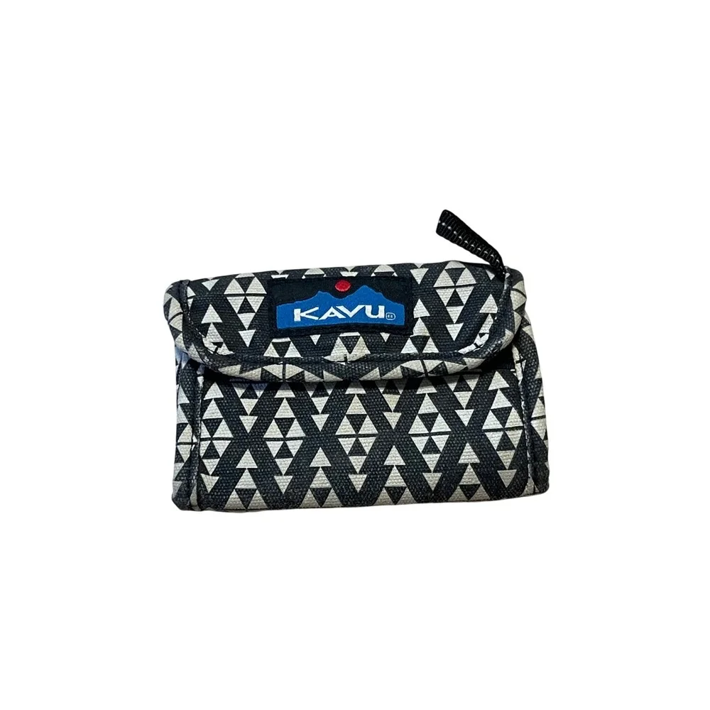 KAVU Wally Wallet Folding Static Hook Loop Unisex Black White Geometric Canvas